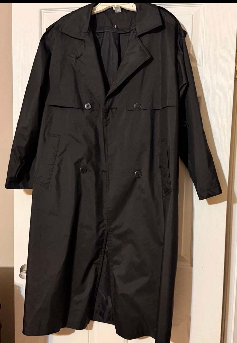 Vintage Black Double Breasted Trench Coat Size 6P Petite no hood